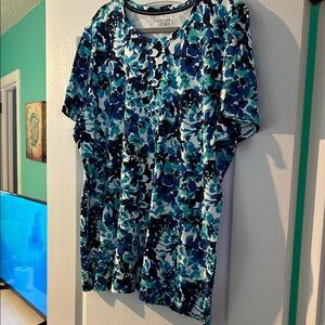 Lands' End Blue Teal Floral Short-Sleeve Knit Tee